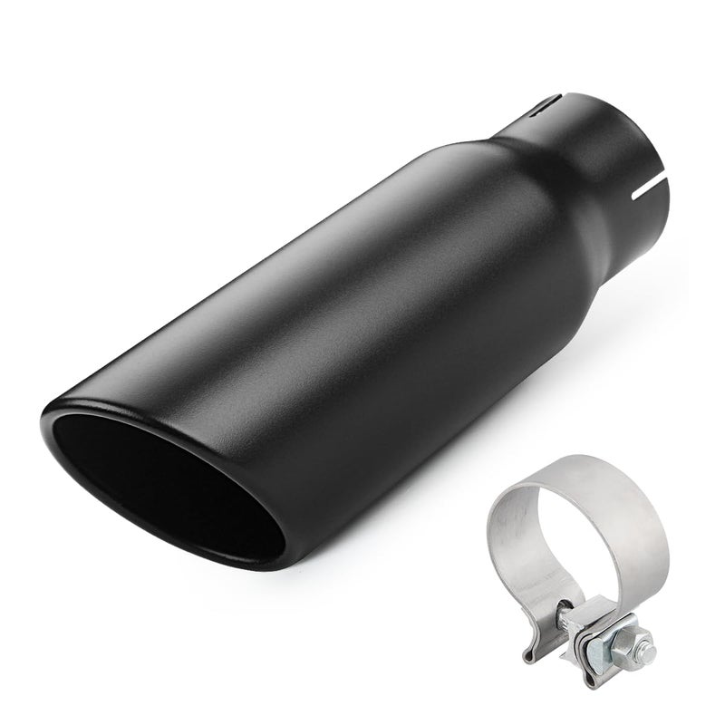 A-KARCK Exhaust Tip 3 Inch Inlet, 3" Inlet 4" Outlet 12" Overall Length Clamp On Muffler Tip For Truck Tailpipe, Rolled Angle Cut Design - Image 1
